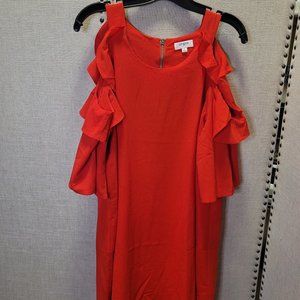 ⚡️Sale -Umgee Coral Red Lightweight Cold Shoulder Ruffle Sleeve Dress (Like New)